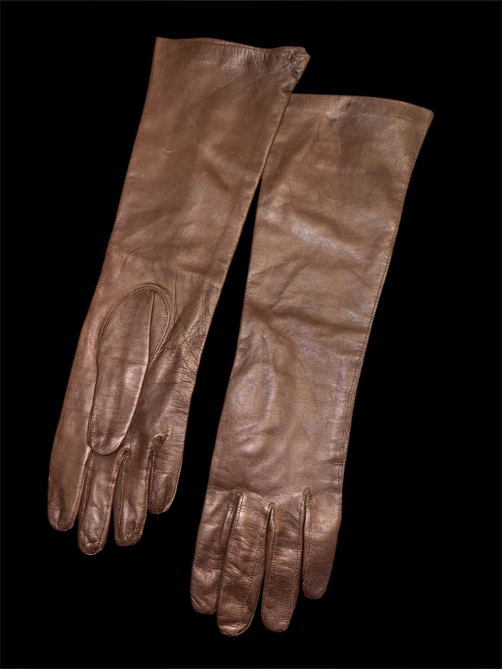 Vintage Kislav Long Brown smooth Leather silk lined Gloves size 8 made in France